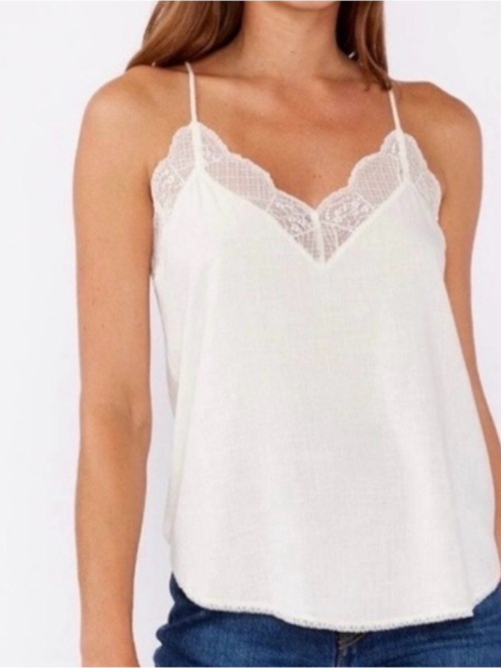 La Miel White Lace Trim Spaghetti Strap cami or Tank Top